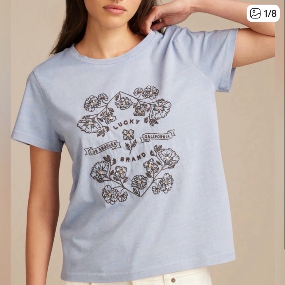 ❌❌Sold❌❌Lucky Brand Women's Light Blue Floral Tee